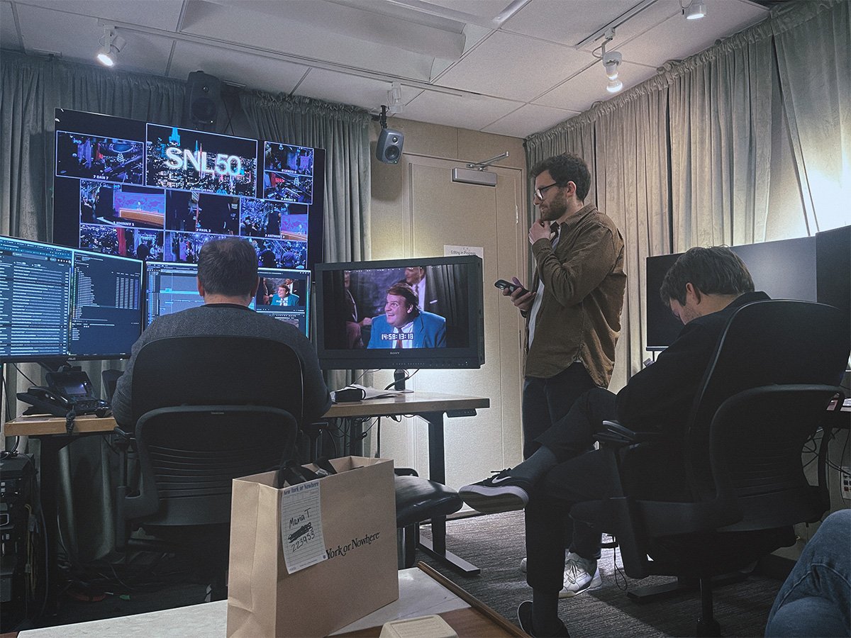 Behind the scenes during the edit